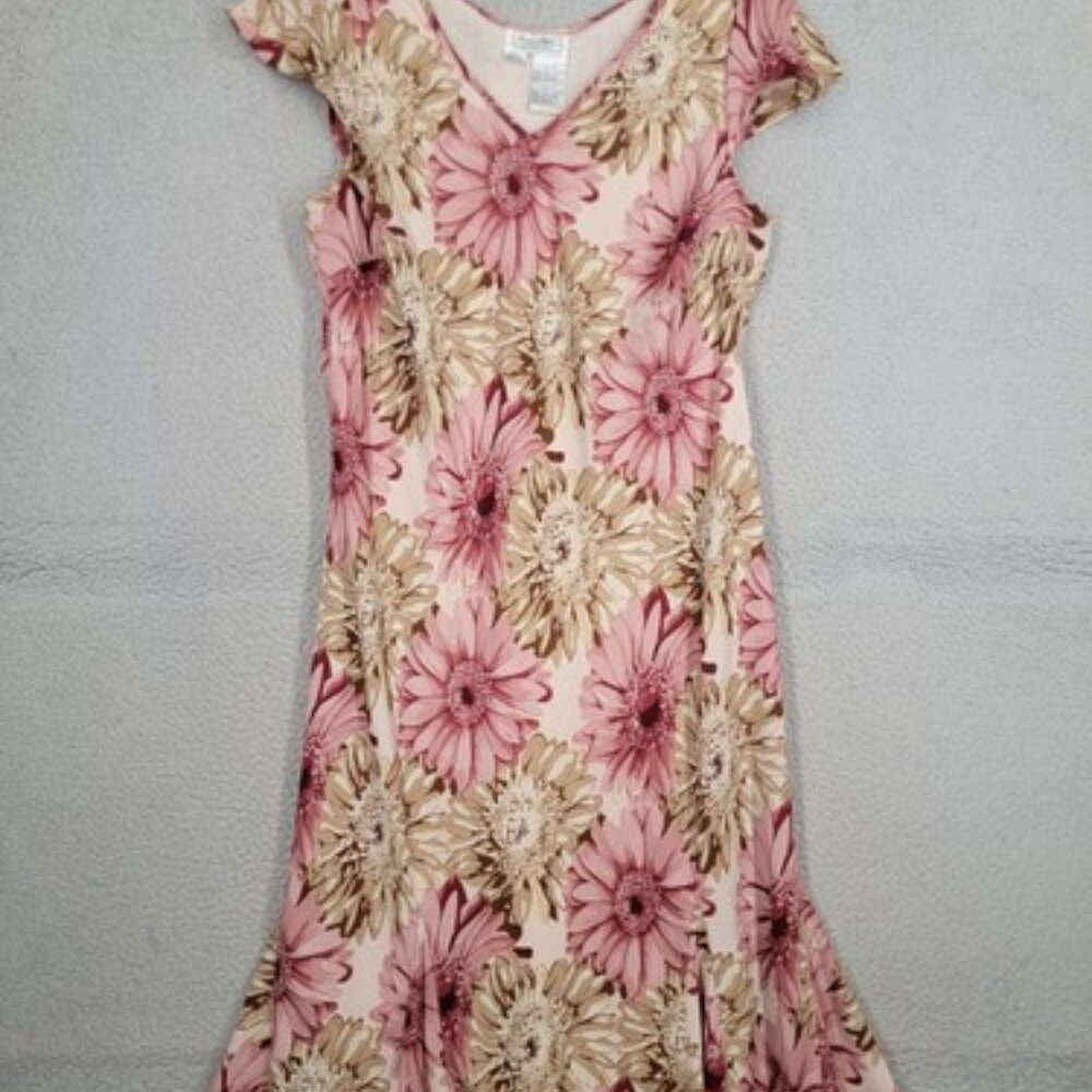Vintage 90s Y2K Floral Womens Dress Size 14 Fairy Midi Daisy Pink Cream